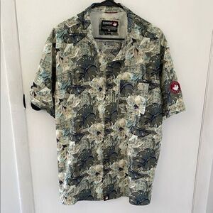 Canada Weathergear Mens Button down Short Sleeve Green/Cream Patterned Sz XL